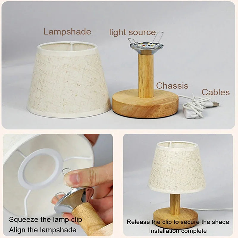 Luminária de Mesa Estilo Japonês com Luz LED Ajustável