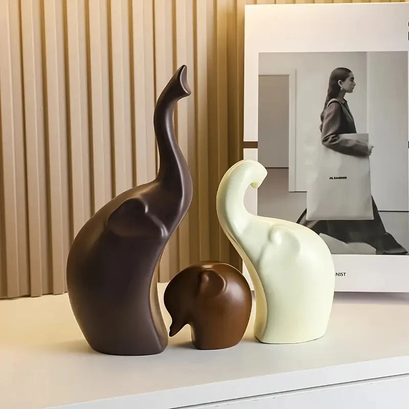 Conjunto Família de Elefantes Decorativos em Resina